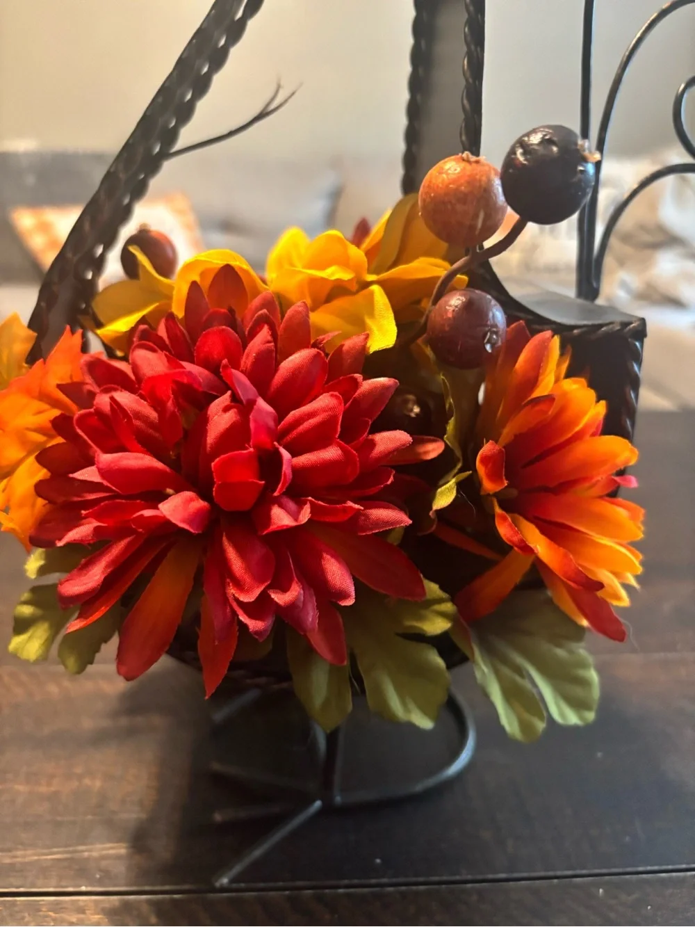 Autumn Faux Floral Arrangement in Red and Yellow